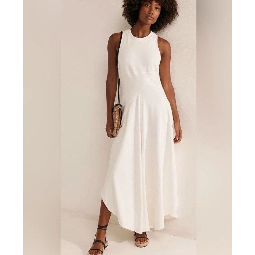 FP Beach Main Street Maxi Dress M Ivory Cotton Asymmetrical Raw Hem NWOT